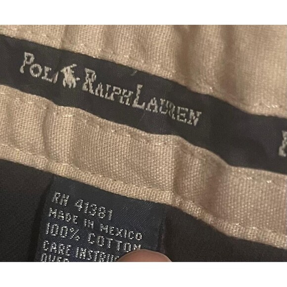 Vintage Polo Ralph Lauren Mens 35x34 Andrew Navy Blue Pleated Chino Pants - Picture 2 of 6